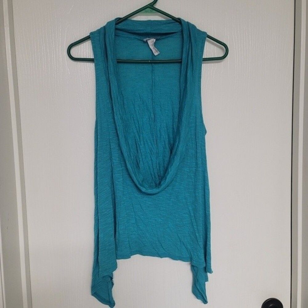 ~ Womens blue / teal low collar sleeveless body central shirt - size L